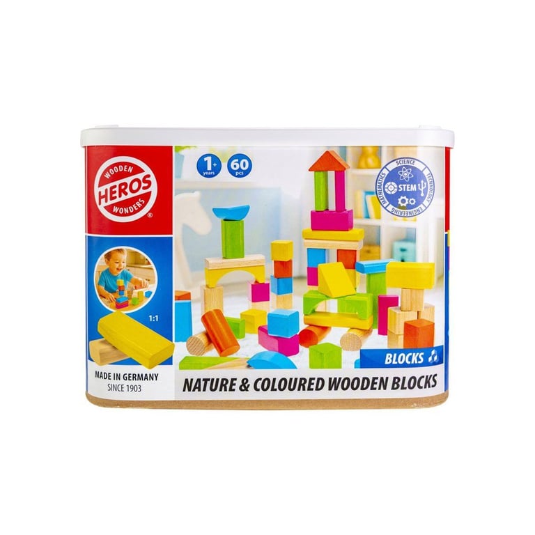 HEROS Blocs de construction en bois colorés 100 % certifié FSC® 60 pièces Dès - vue 2