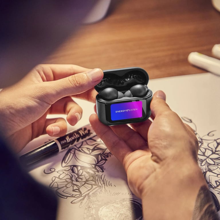 Écouteurs True Wireless Energy Sistem Écran dans étui ANC Mode Transparence Faible latence IPX5 30h d'autonomie Couleur Neuf - vue 2