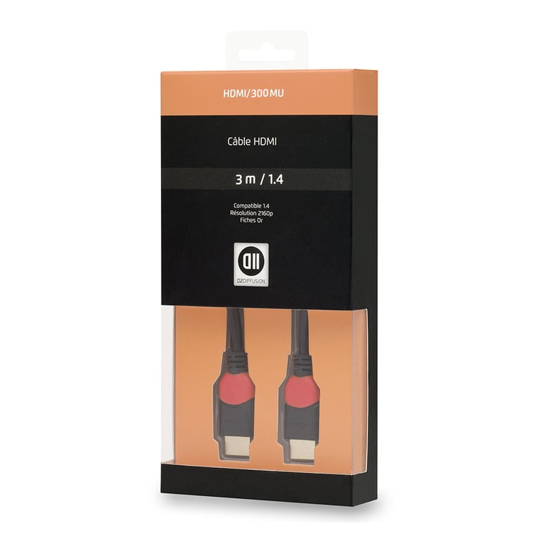 D2 Diffusion Câble HDMI 1.4 M/M - High Speed HD 3 m - Fiches