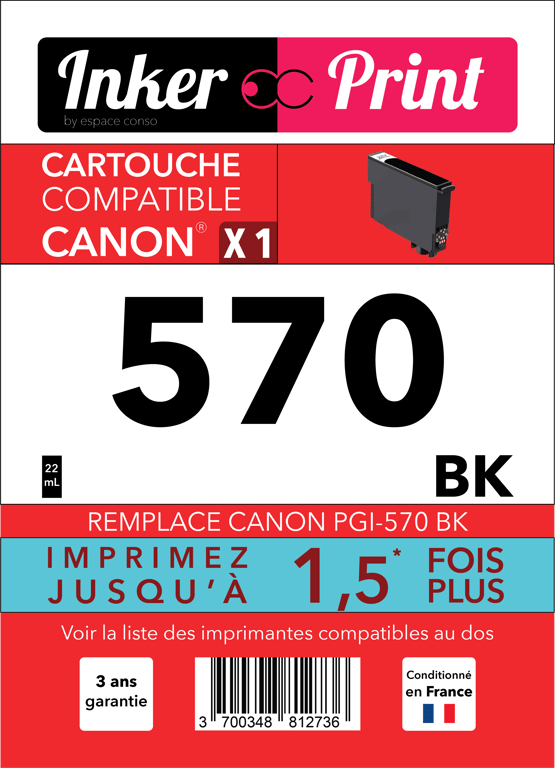 Cartouche d'encre recyclée compatible avec CANON PGI-570 XL (Noir)