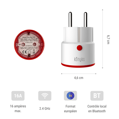 Prise connectée - KONYKS - Priska - Max 3 EU - Wifi + Bt - 16 A - Compteur de consommation - Compatible Alexa / Google Home
