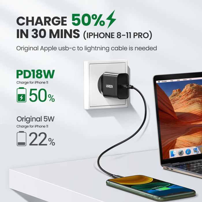 Ugreen 60450 chargeur d'appareils mobiles Universel Secteur Charge rapide Intérieure - vue 3