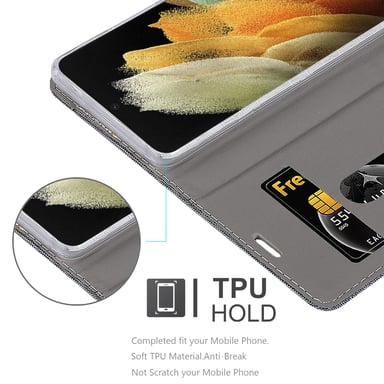 Coque pour Samsung Galaxy S22 ULTRA en GRIS NOIR Housse de protection Étui avec fermeture magnétique, fonction de support et compartiment pour carte