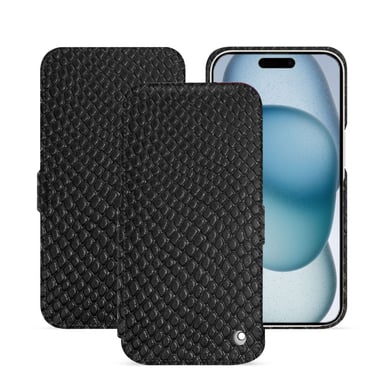 Housse cuir Apple iPhone 15 - Rabat horizontal - Noir - Cuirs spéciaux