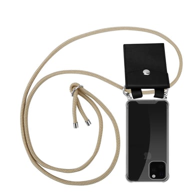 Tour de cou chaîne pour Apple iPhone 11 PRO MAX en MARRON BRILLANT Housse de protection Étui en silicone avec anneaux argentés, cordon de serrage et étui amovible