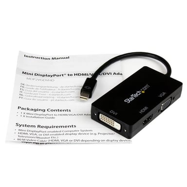 StarTech.com Adaptador Conversor de Mini DisplayPort a VGA DVI o HDMI - Convertidor A/V 3 en 1 para viajes