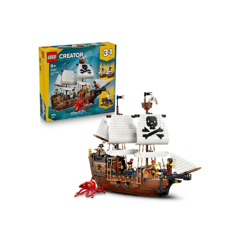 Jeu de construction LEGO Creator 3-en-1 31387 Bateau Pirate Mythique 3 modèles 5 mini-figurines Bleu - Neuf
