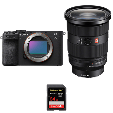 Cámara híbrida Sony A7C II Noir + FE 24-70mm f/2.8 GM II + 1 SanDisk 64GB Extreme PRO UHS-II + Ebook ''20 consejos para fotos que impactan''