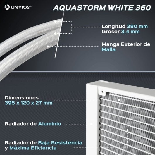 UNYKAch AquaStorm 360 RGB AIO Kit de Refrigeración Líquida Blanca - vue 5