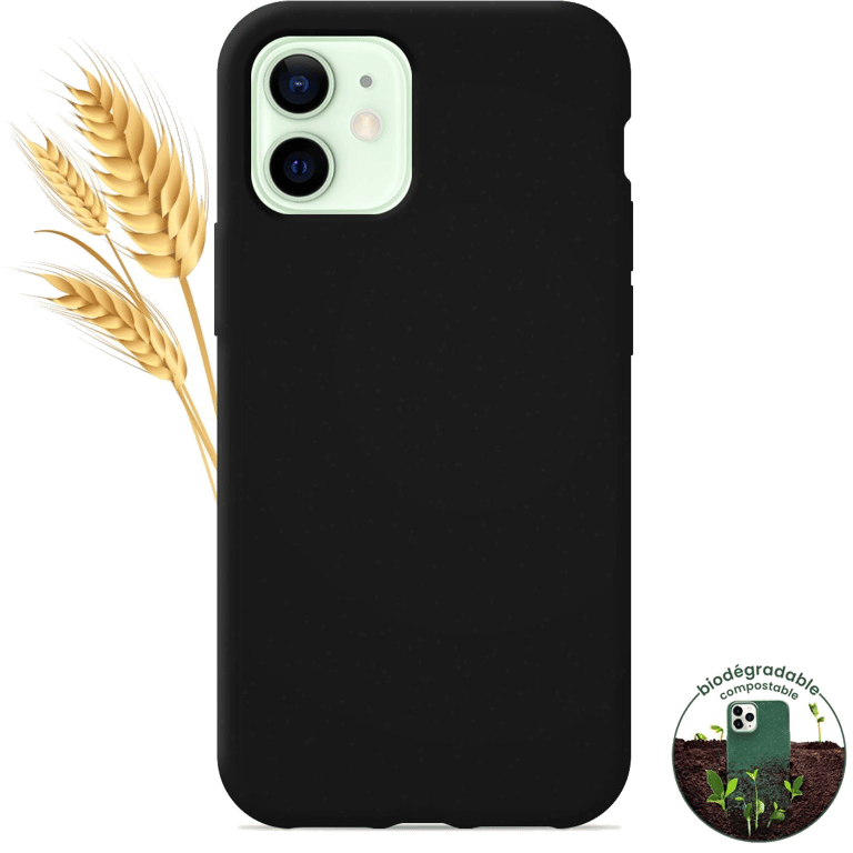 Coque silicone unie compatible Biodégradable Noir Apple iPhone 12 Mini