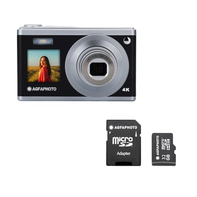 AGFAPHOTO Realishot DC9200 – Cámara Digital Compacta 24MP, Vídeo 4K, Zoom Óptico 10X, Pantalla Doble 2,8'' + 1,54'', Estabilización de Imagen, Sensor CMOS, Batería de Litio + MicroSD 32GB – Negro
