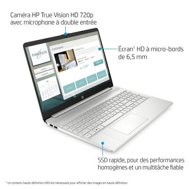 HP 15s-fq4026nf i5-1155G7 Ordinateur portable 39,6 cm (15.6'') Full HD Intel® Core™ i5 8 Go DDR4-SDRAM 512 Go SSD Wi-Fi 5 (802.11ac) Windows 11 Home Argent