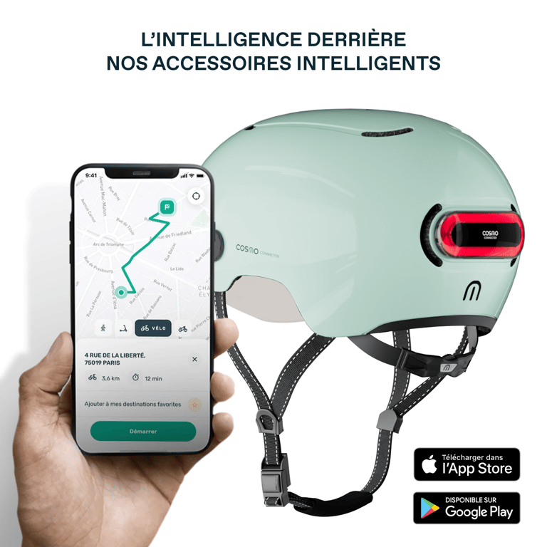 Cosmo Fusion - Casco con iluminación trasera inteligente y conectado para bicicletas - Luz de freno, detección automática de caídas, camino compartido