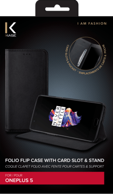 Folio a conchiglia con slot per schede e supporto per OnePlus 5, nero