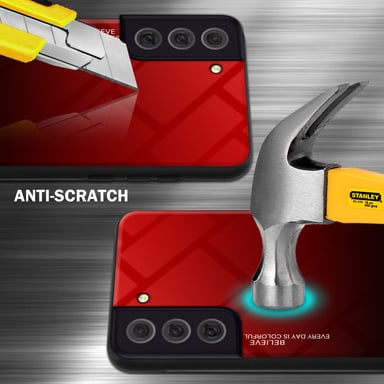 Coque pour Samsung Galaxy S22 en ROUGE - NOIR Housse de protection Étui bicolore en silicone TPU et dos en verre trempé