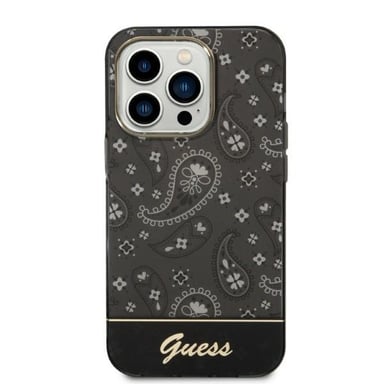 Custodia Guess per iPhone 14 Pro 6,1'' nera rigida Bandana Paisley