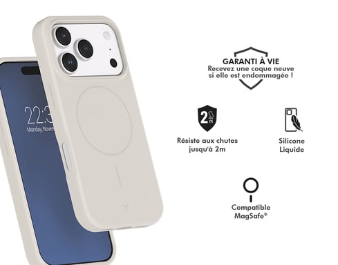 Coque renforcée MagSafe iPhone 17 Pro SILICONE 2m Blanc + Garantie à vie Force Case