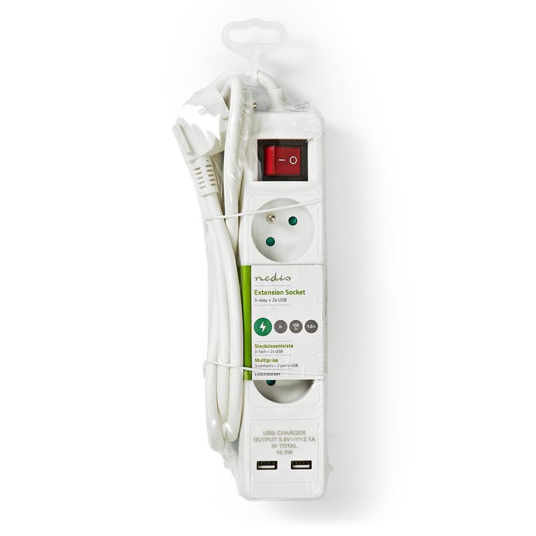 Rallonge 3 Voies 1.5m Type E avec Bouton marchearrêt et 2 Ports USB Neuf - vue 2