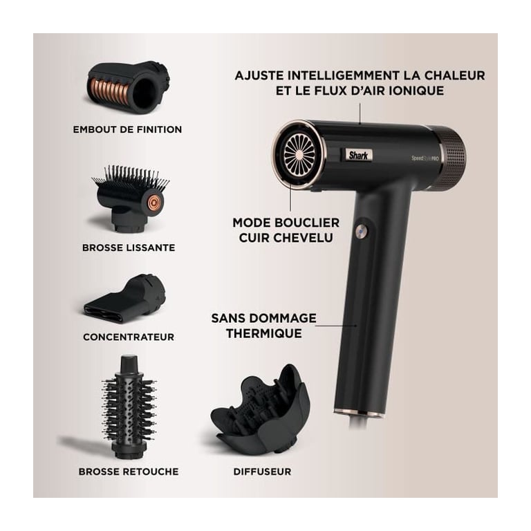 Sèche cheveux Shark HD752EU SpeedStyle Pro 5 en 1 Diffuseur Defrizz Fast - vue 6