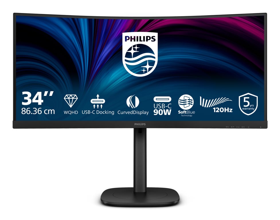 Philips 34B2U3600C Moniteur incurvé WQHD 34 Pouces réglable en Hauteur Haut parleurs 3440x1440 120 Hz 1x HDMI 2.0 1x DP 1.2 1x USB C PD hub USB RJ45 - vue 1