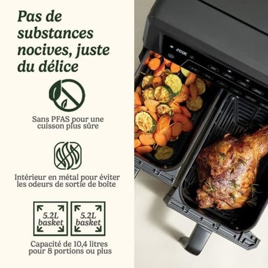 Friteuse sans huile CUISINART Airfryer AFD10OBLE XXL noir Double zone 10,4 L 2400 W 7 programmes Air fry, Grill, Max Crisp