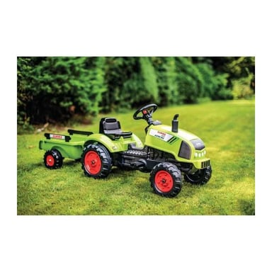 Tractor a pedales FALK Claas Arion con remolque desmontable Verde Negro Rojo