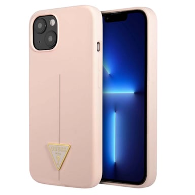 Guess Funda de Silicona para iPhone 13 mini con Logotipo de Triángulo Antirrayas Elegante Rosa