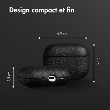 Accezz Coque en cuir véritable pour  Apple AirPods Pro 2 - Noir