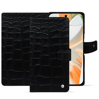 Étui portefeuille cuir Google Pixel 9 Pro -  - Noir - Cuir Abaca