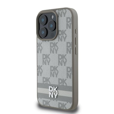 Coque pour iPhone 16 Pro Élégante avec Motifs à Carreaux et à Rayures Beige
