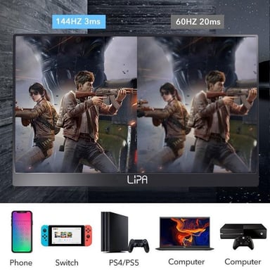 Lipa HDR-60 moniteur portable Full HD 17.3 pouces - Écran portable - Écran d'ordinateur - Moniteur - 144 Hz - HDMI - 2x USB C