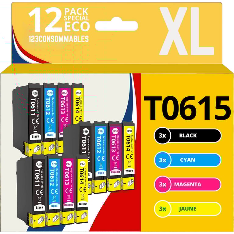123CONSOMMABLES T0615 Cartouches compatible avec Epson T0615 T0611 T0612 T0613 T0614 pour Stylus D120 D78 D92 DX4000 DX8000 SX110 SX200 Neuf - vue 2