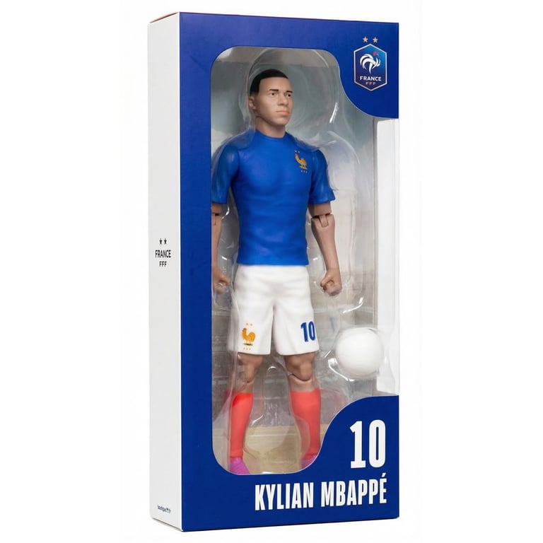 Figurine articulée MEGABLEU Kylian Mbappé 20 cm - 10 points d'articulation, ballon - Maillot France (bleu/blanc/rouge) - Neuf