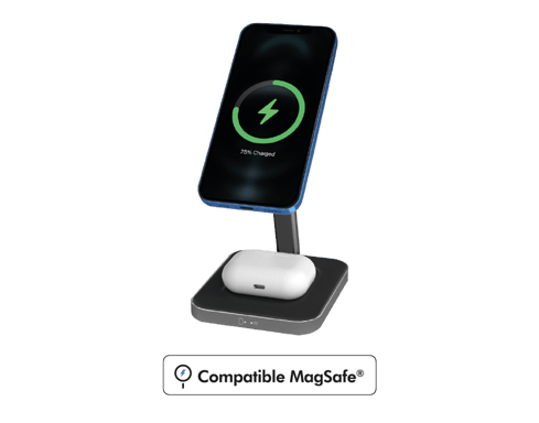 Chargeur induction 2 en 1 Stand Bureau Compatible MagSafe 15W Garanti à vie Noir avec chargeur Force Power