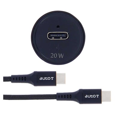 Kit cargador de coche USB-C AUTO-T 540225 20W (5A) 12/24V + cable USB-C 1m antracita