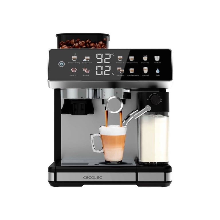 Machine expresso CECOTEC Power Espresso 20 Barista Grind & Latte 1350 W Inox/Noir avec moulin intégré - Neuf