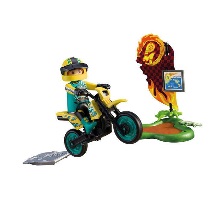 Playmobil 72065 Motocross Rider & Accessories Moto tout-terrain jaune 21 pièces - Neuf