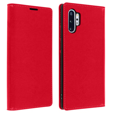 Étui pour Samsung Galaxy Note 10 Plus Folio Cuir Véritable Porte cartes Support Vidéo Rouge