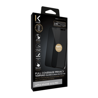 Protection d'écran Privée en verre trempé (100% de surface couverte) pour Apple iPhone 12/12 Pro, Noir
