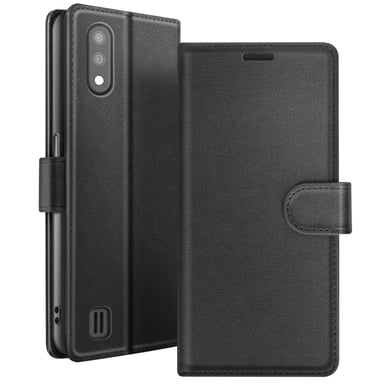 Zanaé Funda tipo cartera para Galaxy A01 con función de soporte y lengüeta magnética Negro