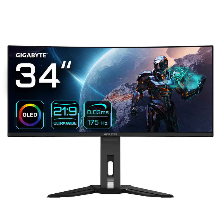 GIGABYTE Moniteur de jeu courbé OLED WQHD MO34WQC 34 3440 x 1440 175Hz 0.03ms KVM 250 cdm² FreeSync Premium Pro DisplayHDR True 400 HDMI 2.1 Displayport 1.4 Neuf