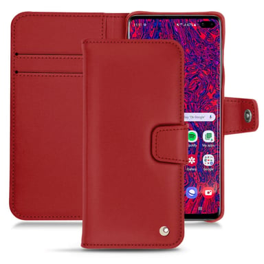 Housse cuir Samsung Galaxy S10+ - Rabat portefeuille - Rouge - Cuir lisse