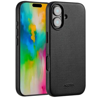 Accezz Coque arrière en cuir avec MagSafe pour Apple iPhone 16 - Onyx Black