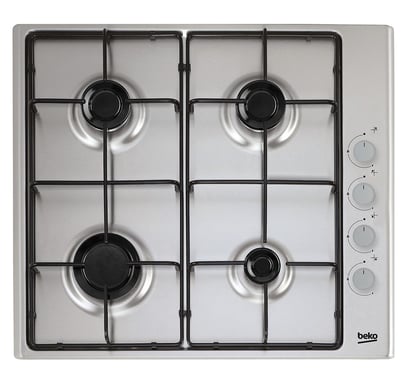 Table de cuisson à gaz encastrable Beko HIGG641C3SX 4 brûleurs en acier inoxydable - Neuf