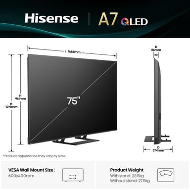 Hisense A7Q 75A7Q 190,5 cm (75'') 4K Ultra HD Smart TV Wi-Fi Nero