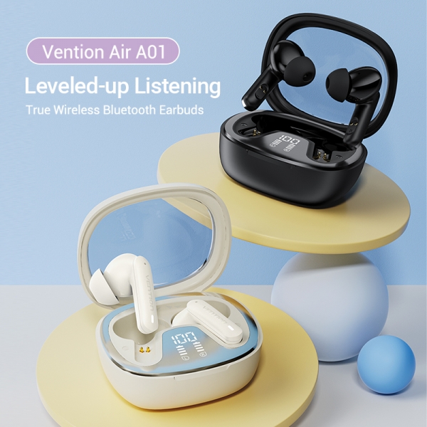 Casque Bluetooth 5.3 Vention avec étui de chargement Autonomie 7h Écran LED AIR A01 Couleur Neuf - vue 2