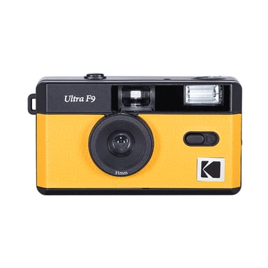 KODAK F9 Silver - Cámara amarilla recargable Kodak de 35 mm, objetivo gran angular fijo, visor óptico, flash incorporado + película APX 100, 36 exposiciones