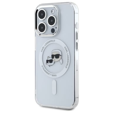 Custodia Karl Lagerfeld per iPhone 15 Pro 6.1'' bianco Custodia rigida IML Metal Karl&Choupette Head MagSafe