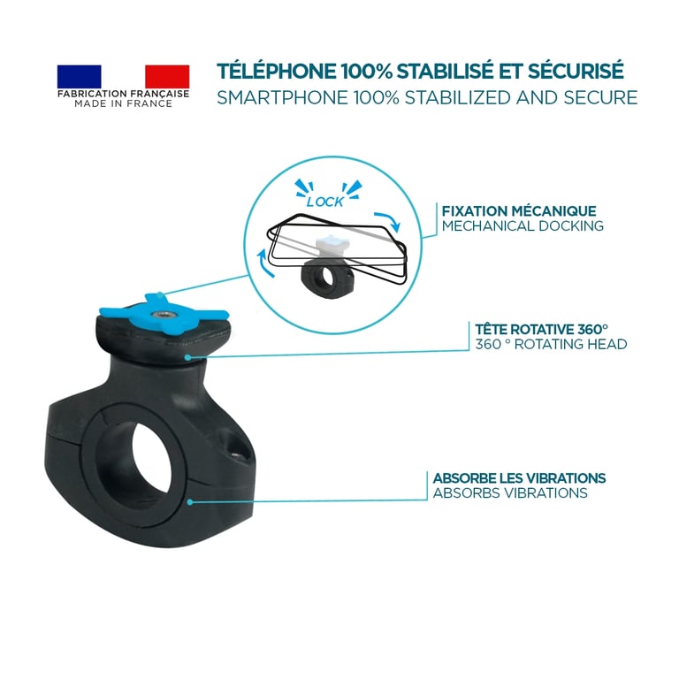 Support Smartphone pour Vélo, Porte Téléphone Universel Fabriqué en France, Rotation  360°, Fixation Mécanique Sécurisée, Noir - Mobilis