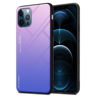 Coque pour Apple iPhone 13 PRO en ROSE - BLEU Housse de protection Étui bicolore en silicone TPU et dos en verre trempé